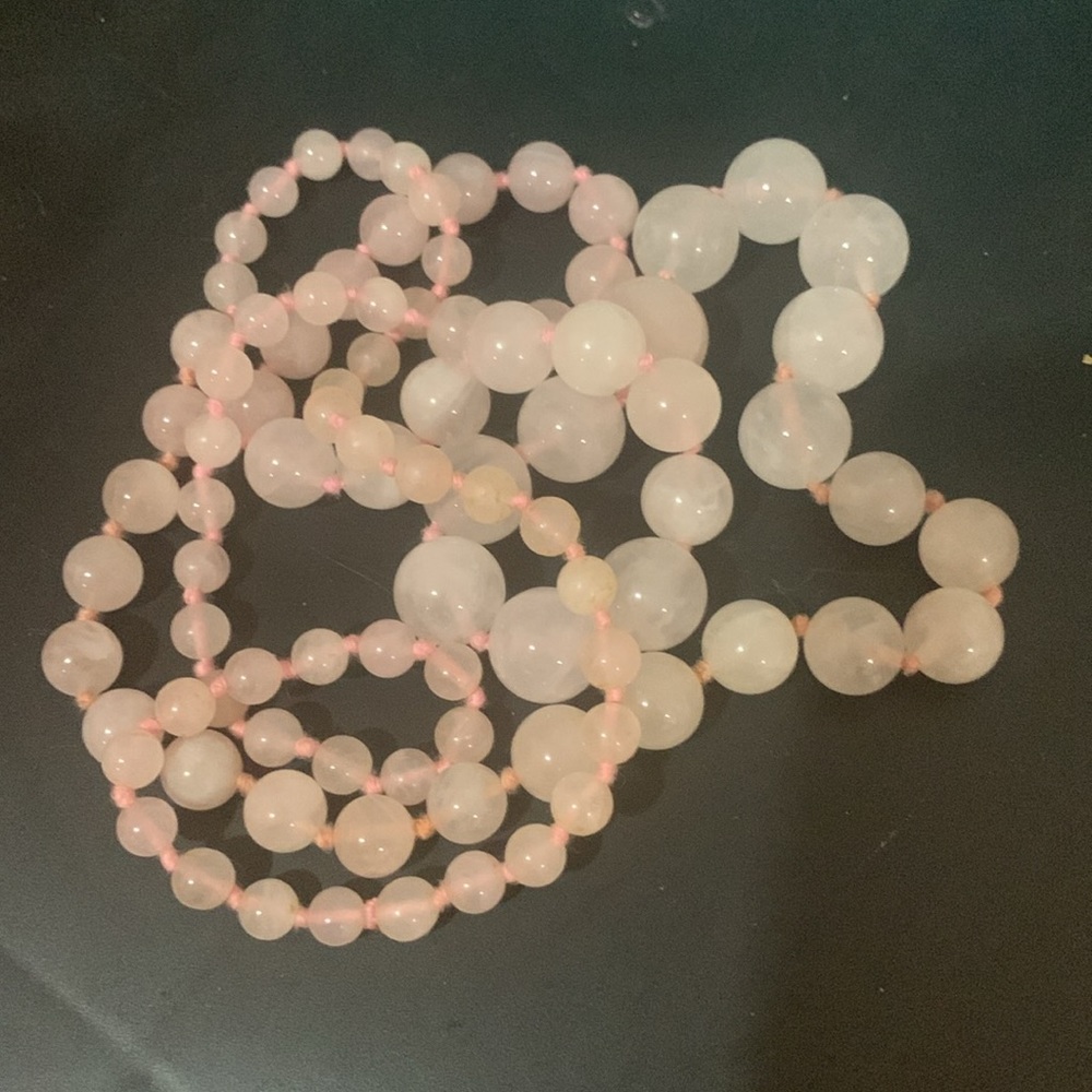 Vintage Rose Quartz Single Strand Hand Knotted Graduated Beads Necklace 34” - Picture 10 of 14